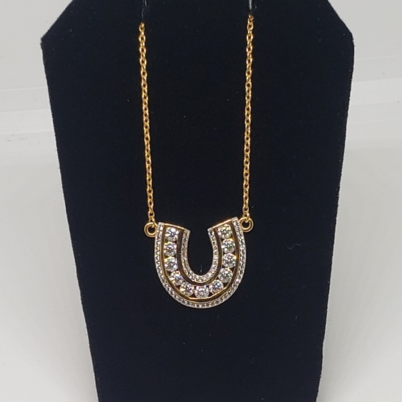 NWT, 1.65ctw Moissanite Horseshoe Shaped Necklace in 18k Gold Over Sterling Silv - Picture 2 of 11